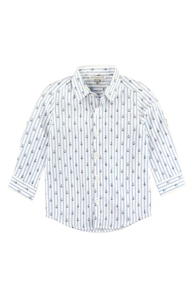Ruggedbutts Kids' Anchors Stripe Button-up Shirt In White