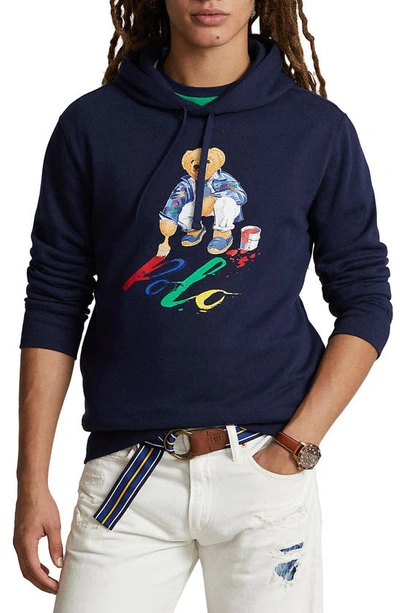 Polo Ralph Lauren Bear Printed Drawstring Hoodie In Blue