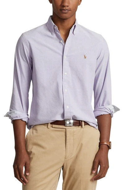 Polo Ralph Lauren Contrast Trim Cotton Oxford Button–down Shirt In Thistle