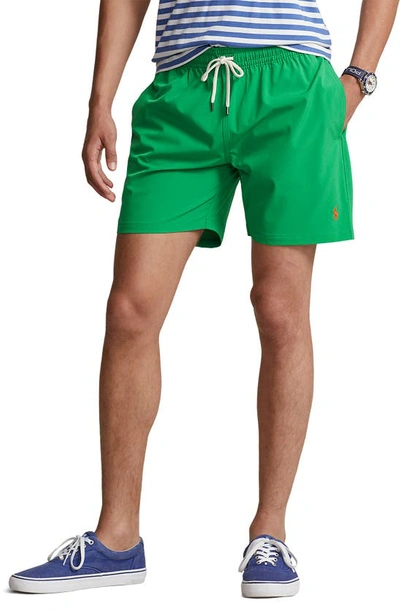 Polo Ralph Lauren Traveler Polo Rider Swim Trunks In Preppy Green