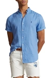 Polo Ralph Lauren Embroidered Polo Rider Linen Button-down Shirt In Summer Blue