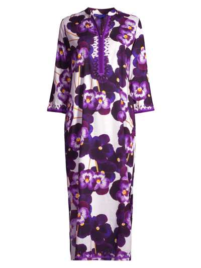 Ro's Garden Women's Clorinda Floral Cotton Tunic Midi-dress In Violetoma