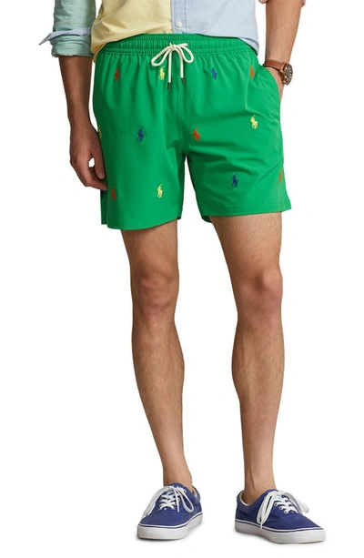 Polo Ralph Lauren 5.75-inch Traveler Classic Swim Trunk Man Swim Trunks Green Size Xxl Recycled Poly In Preppy Green