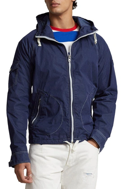 Polo Ralph Lauren Hooded Cotton Blend Jacket In Newport Navy