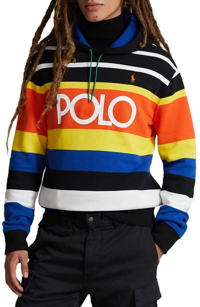 Polo Ralph Lauren Logo Striped Fleece Hoodie In Polo Black Multi