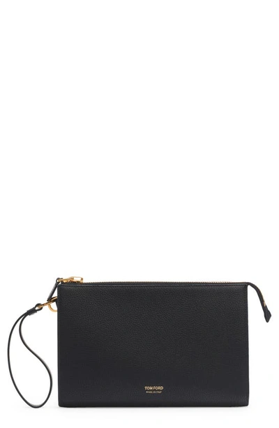 Tom Ford Mini Grained Leather Zip Pouch In Black