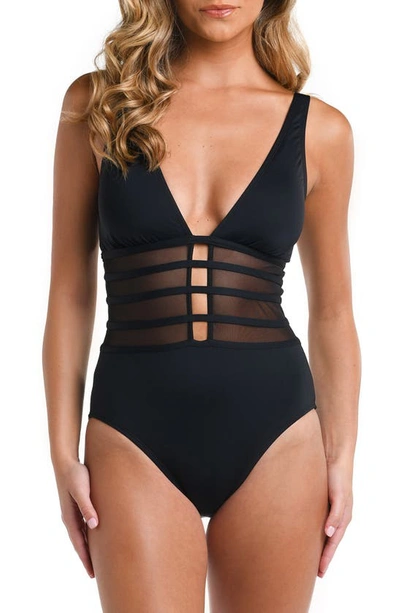 La Blanca Strappy Mesh Inset One-piece Swimsuit In Black