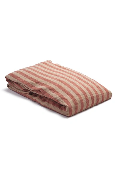 Piglet In Bed Pembroke Stripe Linen Flat Sheet In Sandstone Red Pembroke Stripe