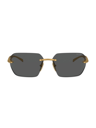 Prada Men's 71mm Rectangular Sunglasses In Matte Gold Dark Grey