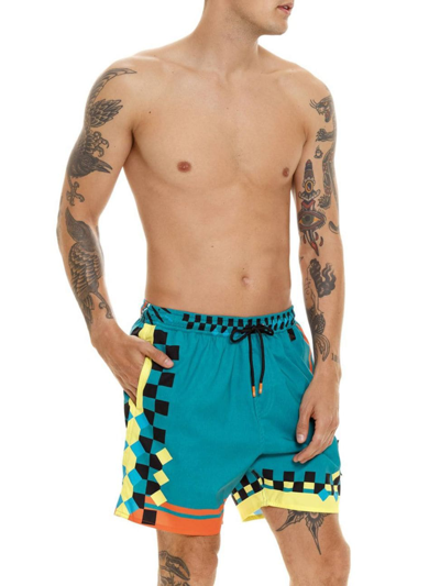 Agua Bendita Men's Diving Into Dreams Joe Checked Swim Trunks In Neutral