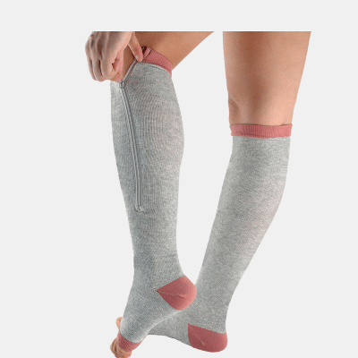 Vigor Premium Quality Zipper Compression Socks Calf Knee High Open Toe Support In Grey