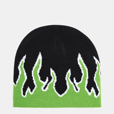 Vigor Street Dance Cap Skull Beanie Flames Knitted Hat In Green
