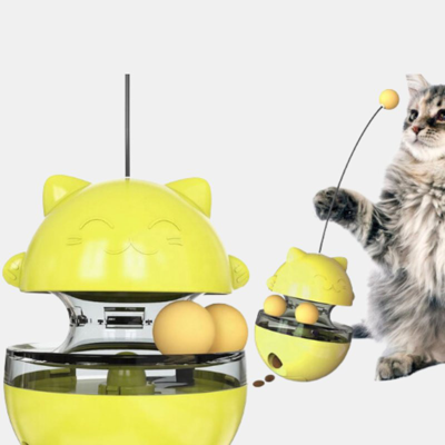 Vigor Turnable Balls Feeder Cats Toy Iq Training Leak Food Slow Feeder For Pet Cat In Yellow
