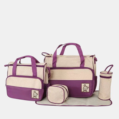 Vigor Multifunction Mommy Bag Large Storage For Baby Diaper Bags Tote 5 Pcs Baby Diaper Convertible In Purple