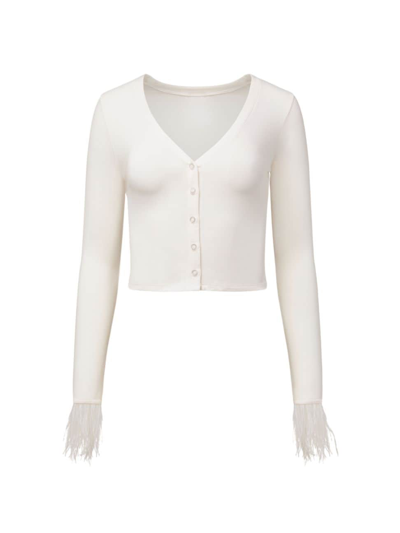 Weworewhat Women's Feather-trimmed Crop Cardigan In Ivory