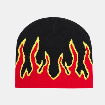 Vigor Street Dance Cap Skull Beanie Flames Knitted Hat In Red