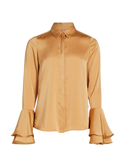 Derek Lam 10 Crosby Selma Flare-cuff Button-front Blouse In Fawn