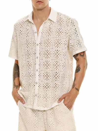 Agua Bendita Men's Diving Into Dreams Jared Crocheted Button-front Shirt In Beige