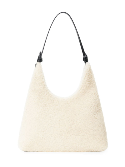 Staud Winona Fleece-texture Shoulder Bag In Cream Black