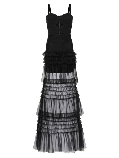 Rebecca Vallance Amelia Cutout Ruffle Tiered Sweetheart Gown In Black