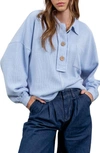 Blu Pepper Button Placket Sweater Top In Light Blue