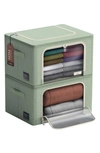 Sorbus Set Of 2 Stackable Foldable Organizer Bins In Teal