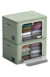 Sorbus Set Of 2 Stackable Foldable Organizer Bins In Teal