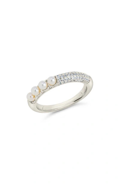 Sterling Forever 2-3mm Pearl Cz Evelyn Half-eternity Ring In Silver