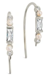 Sterling Forever Nadia Cubic Zirconia & Imitation Pearl Threader Earrings In Silver