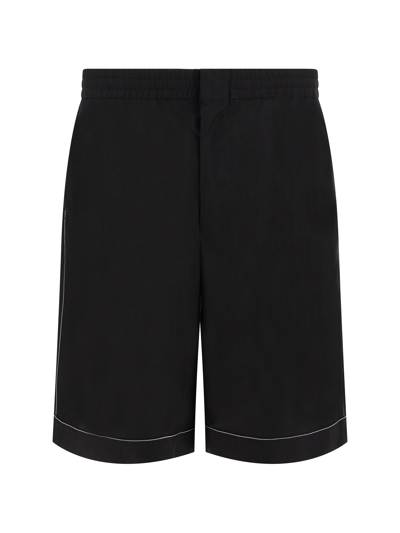 Prada Man Black Silk Bermuda Shorts In Nero