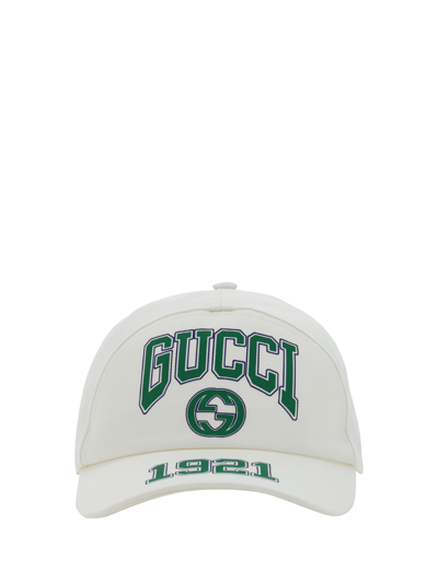 Gucci Logo Patch College Baseball Cap In Ivory/green