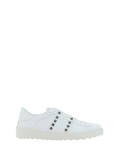 Valentino Garavani Rockstud Untitled Leather Sneakers In Bianco/bianco