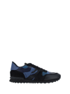 Valentino Multicolor Fabric And Nappa Leather Camouflage Sneakers In Bluette-marine/nero/nero-new Baltiq