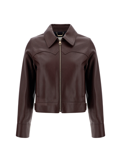 Chloé Nappa Leather Bomber Jacket In Brown
