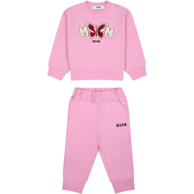 Msgm Babies'  Girls Pink Cotton Butterfly Tracksuit