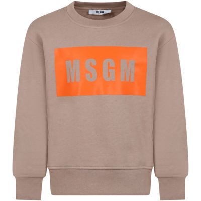Msgm Kids' Logo-print Cotton Sweatshirt In Neutrals