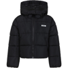 MSGM BLACK DOWN JACKET FOR GIRL WITH LOGO AND STAR