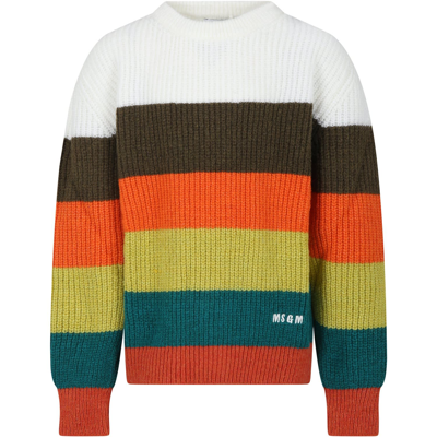 MSGM MULTICOLORED SWEATER FOR GIRL WITH LOGO