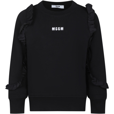 Msgm Kids' Fuchsia Sweatshirt For Girl With Logo In Black