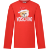 MOSCHINO RED T-SHIRT FOR KIDS WITH TEDDY BEAR AND LOGO