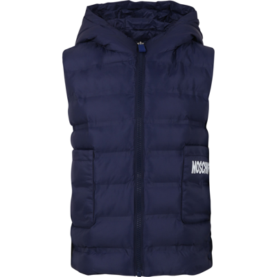 Moschino Kids' Bleu Vest For Boy With Teddy Bear And Logo In Blue