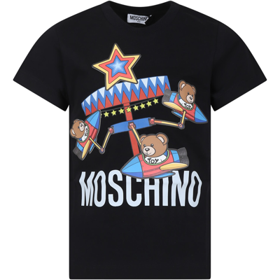 Moschino Kids' Black T-shirt For Boy With Teddy Bears Print