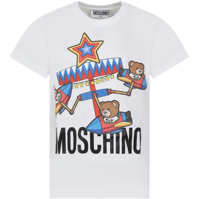 Moschino Kids' Teddy Print T-shirt In Weiss