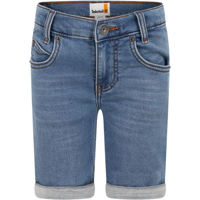 Timberland Kids' Blue Shorts For Boy With Logo In Denim