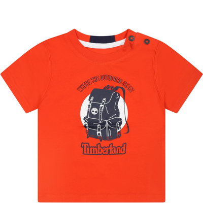 Timberland Babies' T-shirt Orange Pour Bébé Garçon Avec Logo