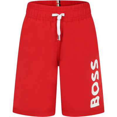 Hugo Boss Kids' Red Swim Boxer For Boy With Logo