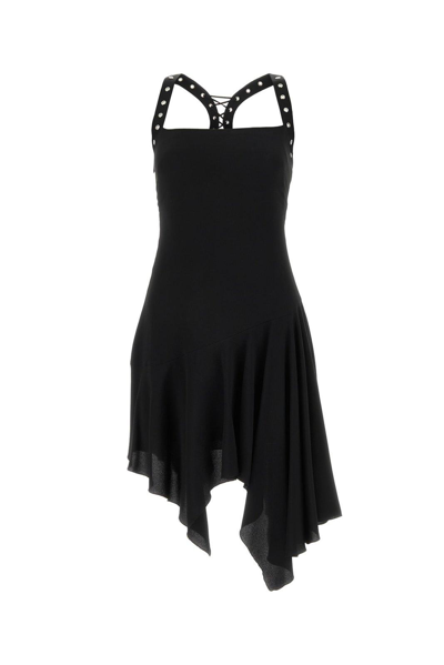 Blumarine Lace-up Asymmetric Short Dress In Black