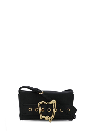 Moschino Logo-engraved Leather Crossbody Bag In Black