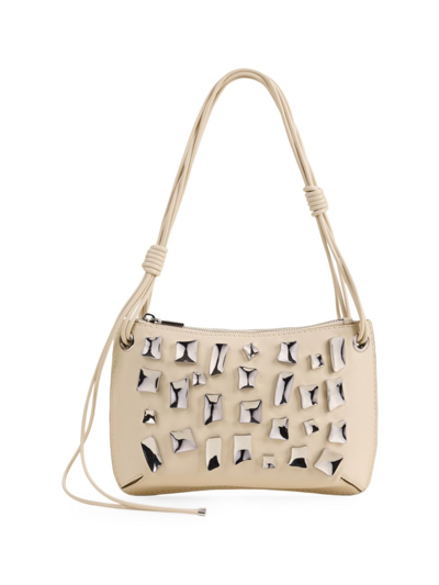 Cult Gaia Malaya Embellished Leather Shoulder Bag In Off White