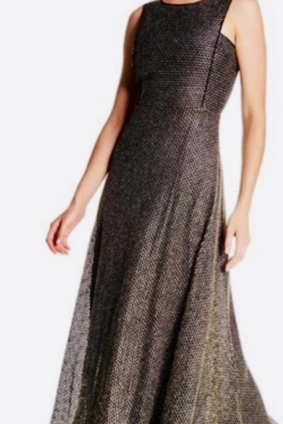 Gracia Black And Gold Long Dress In Grey